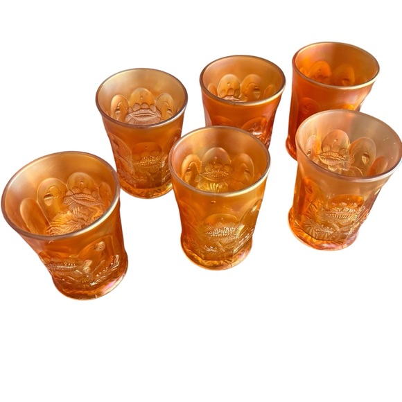 Vintage Northwood Marigold Carnival Glass Oriental Poppy Tumblers Set Of Six 6 - Picture 12 of 12